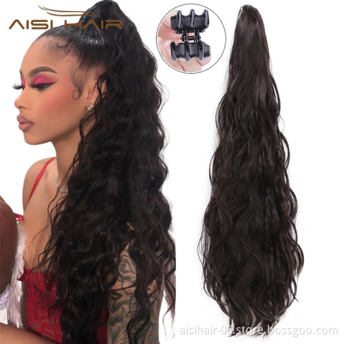 Aisi Hair Synthetic Women Claw on Ponytail Clip in Hair Extensions Long Wave Curly Style Pony Tail Hairpiece for Women